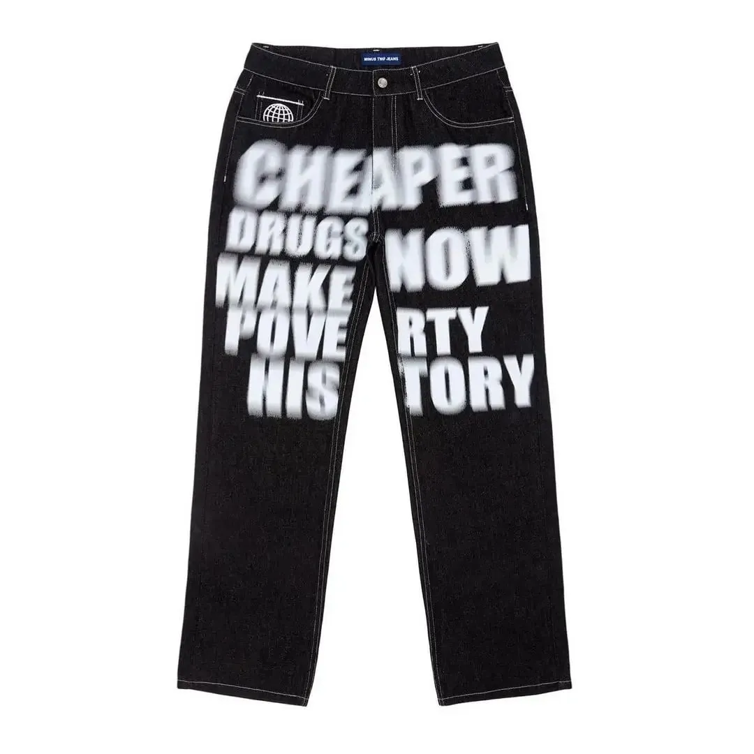 Y2k Wide Leg Jeans 2026 New Trend Hip Hop Letter Printed Black Pants Men Women Fashion Punk Loose Straight Trousers Streetwear