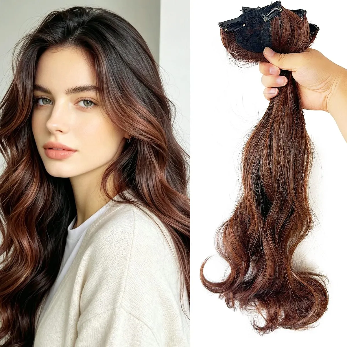 16"20"24" synthetic Big waves Clip in the hair extension 3pcs/set of curly hair pieces for women's daily styling — image 1