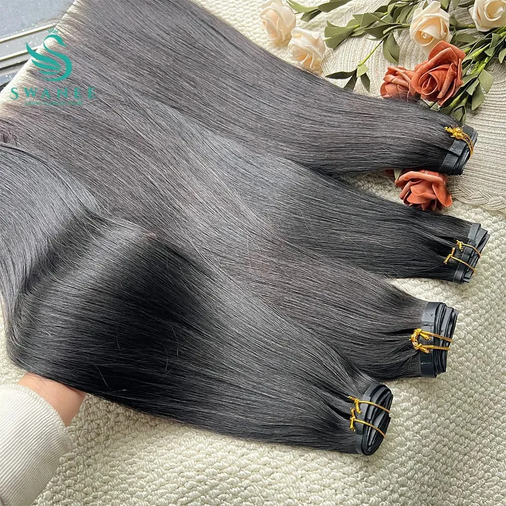 Raw Virgin Clip In Hair Extension 100% Human Hair Natural Black 100 Grams 7 Pieces Clip-On Hair Piece Full Head 16-30 Inch