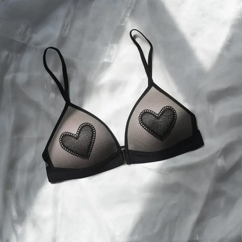Red Lingerie Set Wireless Front Hook Bra French Triangle Thin Cup Embroidery Bra Set For Festival Soft Comfortable Daily Use