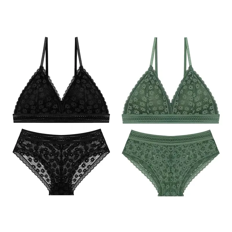 2PCS Sexy Lace Bra and Panty Set Push Up Seamless Bras Mid Waist Briefs Underwear Sets Sexy Underwear for Women