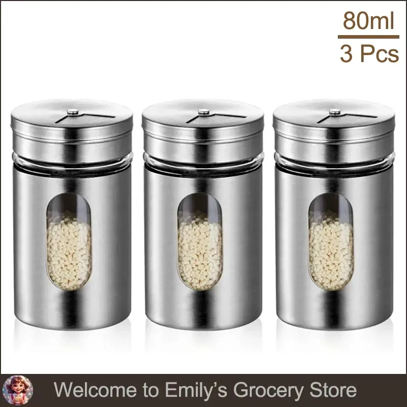 Stainless Steel Spice Shaker Seasoning Cans Rotate Camping Barbecue Jars Spice Storage Box Salt Sugar Pepper Storage Bottle