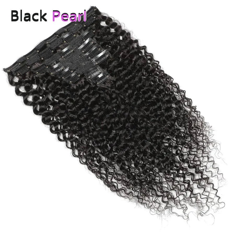 Achieve Salon-Perfect Voluminous Curls with Black Pearl Jerry Curly Clip-InsBrazilian Remy Human Hair 7-Piece/150g Defined Curly
