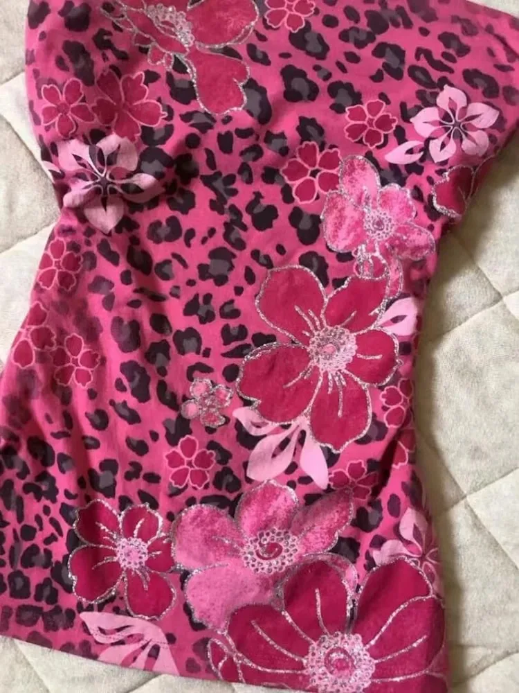 2000s American Vintage Sexy Leopard Camis Y2k Harajuku Hot Girl Print Floral Slim Tanks Summer French Elegant Sleeveless Tops