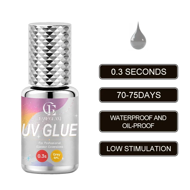 EaseGlam 0.3S UV Eyelash Glue for Lash Extension Low Irritation Strong UV Lash Glue for Makeup Black Purple Led Adhesive 4 Color
