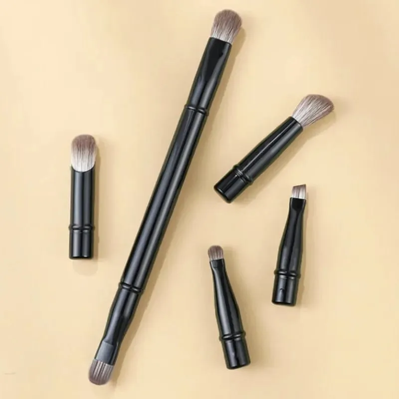 6pcs Portable Mini Makeup Brush Set with Detachable Travel Contour Concealer Brush Eyeshadow Brush and Double-ended Makeup Brush
