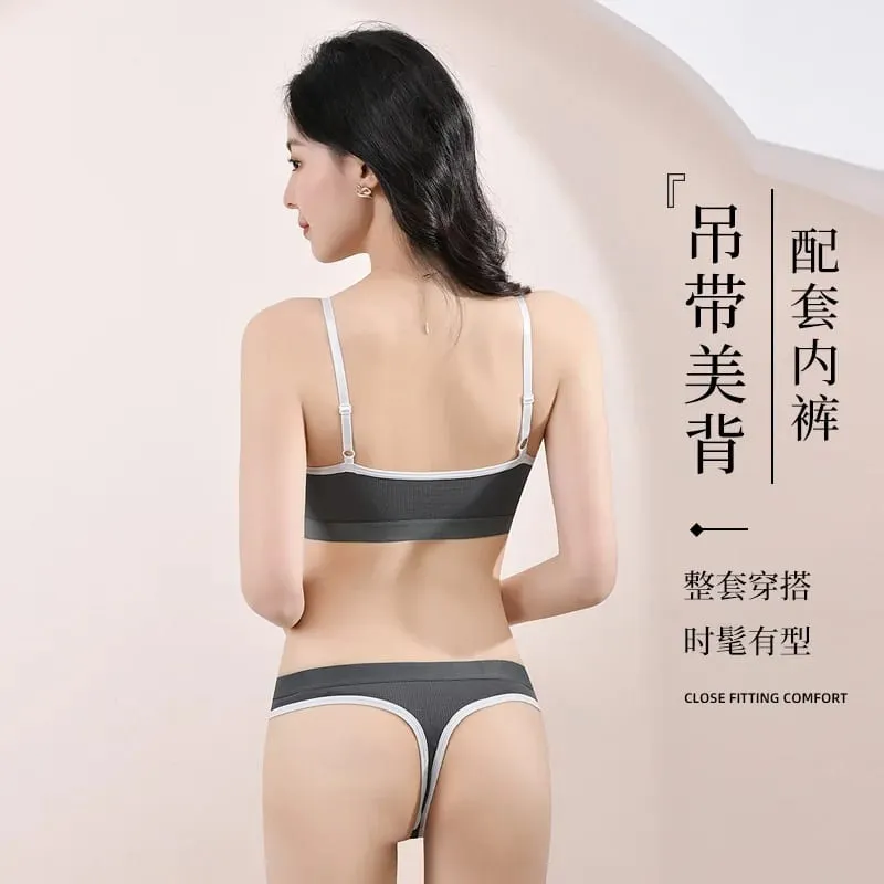 Women's Contrast Color Bra and Panty Set Deep V Strap Back Lingerie 2026
