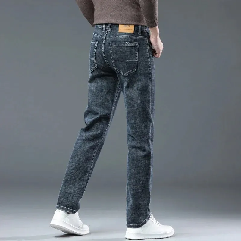 Spring Fashion Men's Light Blue Slim Jeans Stylish Business Casual Stretch Fabric Denim Pants Classic All Match Trousers