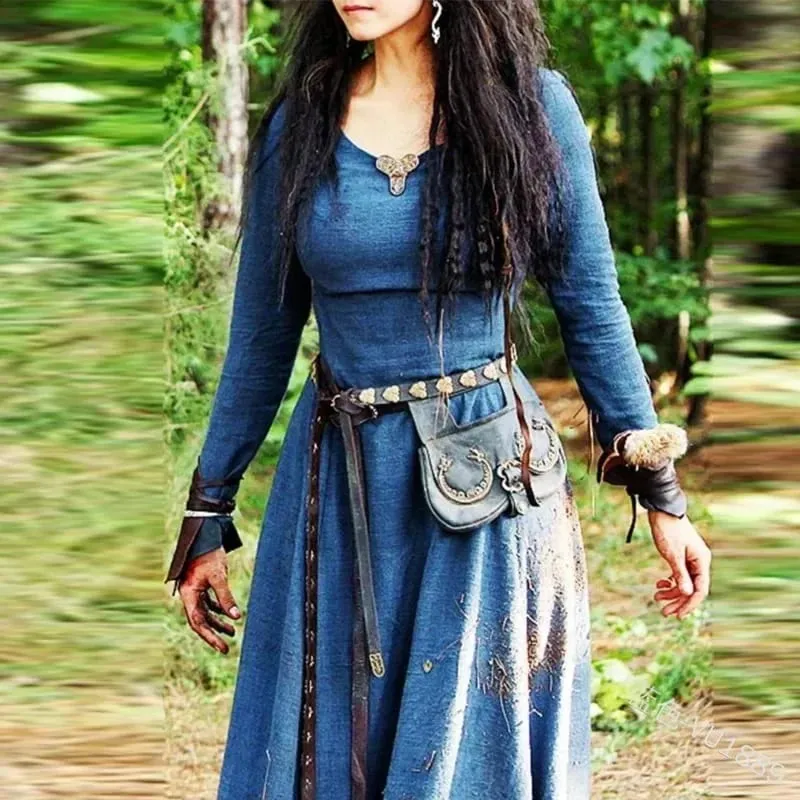 LisdinoMedieval Dress Women Long Sleeve Maxi Robe Vintage Fairy Elven Dress Renaissance Celtic Viking Gothic Cosplay Costumes