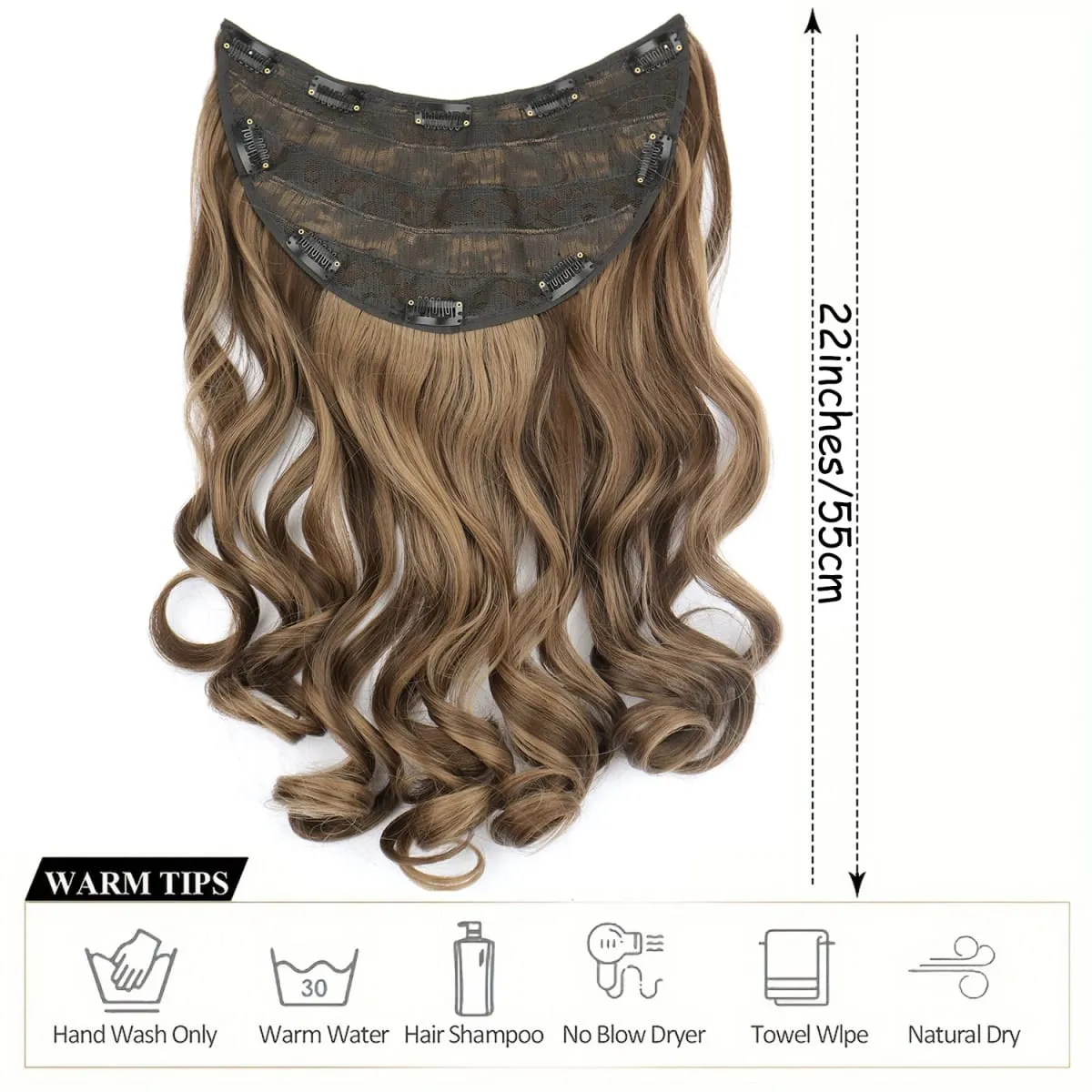 Clip In Synthetic Hair Extensions 22 Inch Long Wavy V-Shaped Hair Extension Gold Hair Piece With 10 Clips For Women Daily Use — image 2