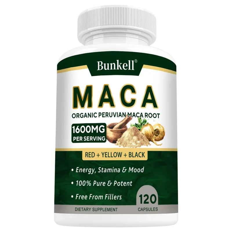Organic Maca Root Capsules 1600mg - Black Red Yellow Maca Vitality Performance & Muscle Mass Support for Men and Women