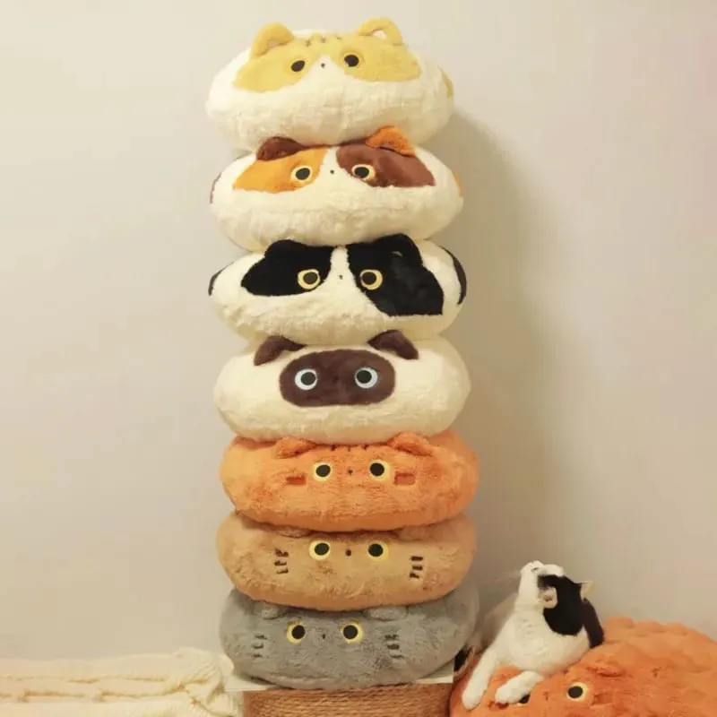 Cute Cat Plush Cushion Pillow Stuffed Plushie Soft Sofa Seat Chair Back Doll Office Dorm Bedroom Gift for Kids Girls