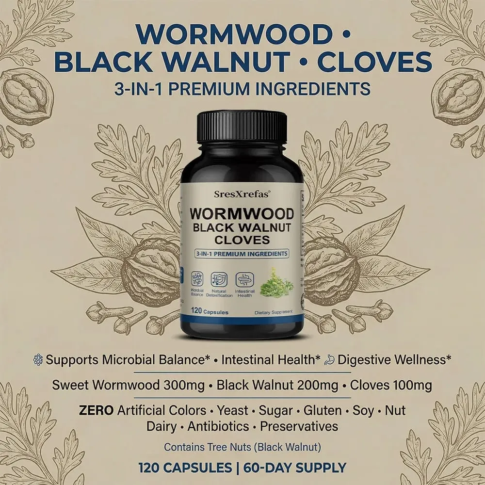 Wormwood Black Walnut Clove Cleanse Extract - 3-in-1 Complex Herbal Supplement for Gut Cleanse Detox and Digestive Well-Being