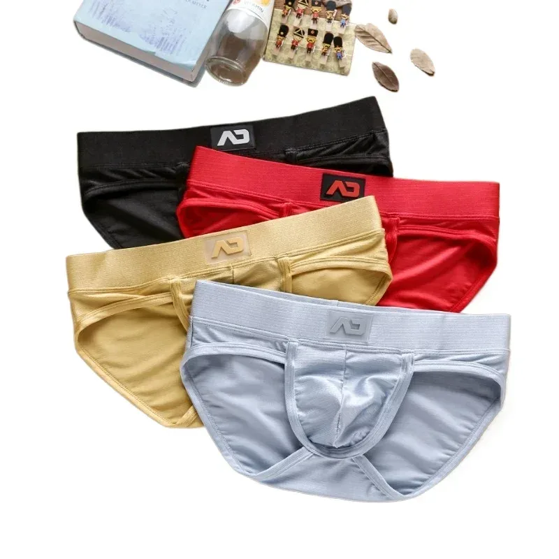2025Simple, solid color, fashionable, men's low-rise nylon brushed bright briefs AD3-M257