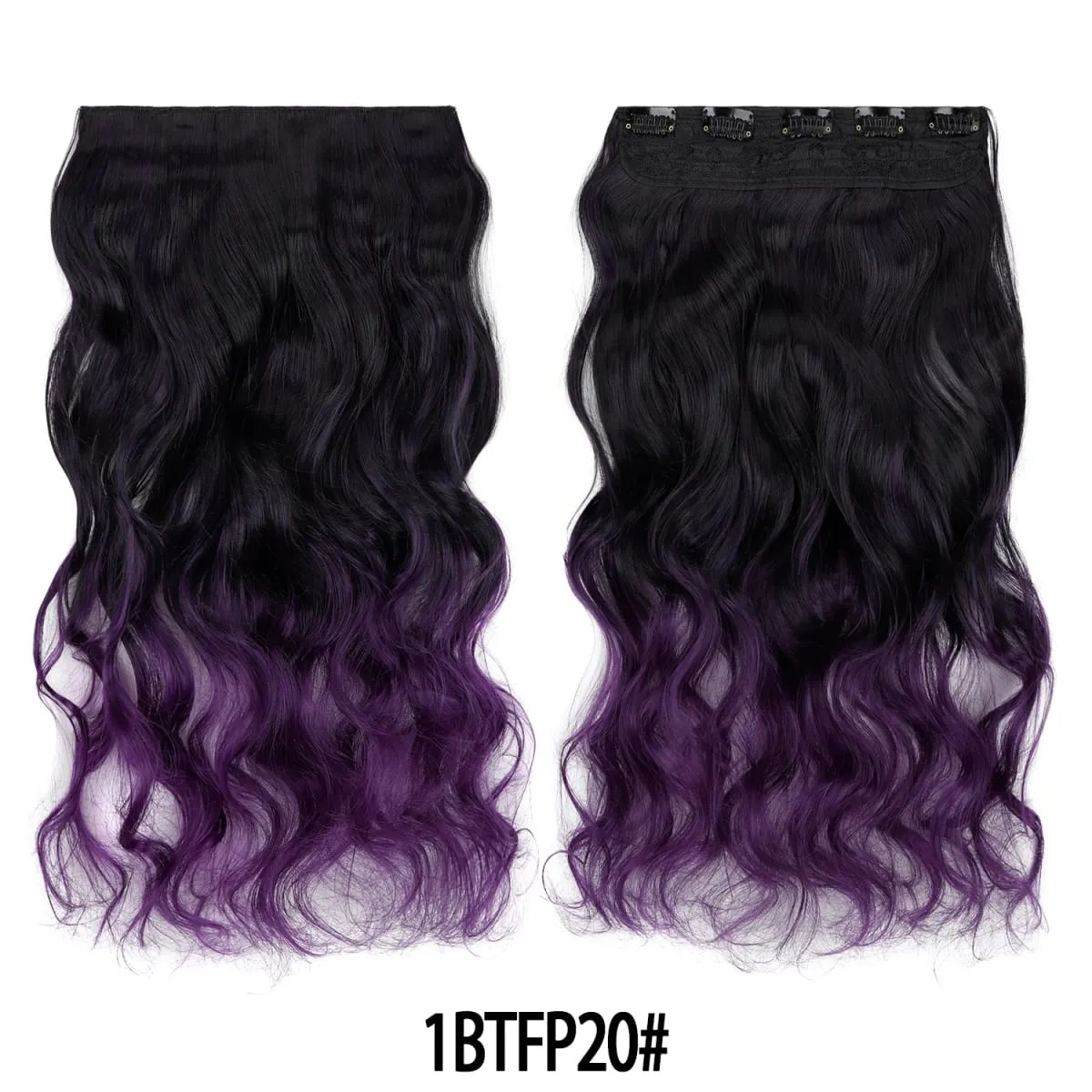 Jeedou One Piece 5 Clips Wavy Ombre Clip In Hair Extensions Long Water Wave Synthetic Curly Hair Piece Rainbow Colored Hair