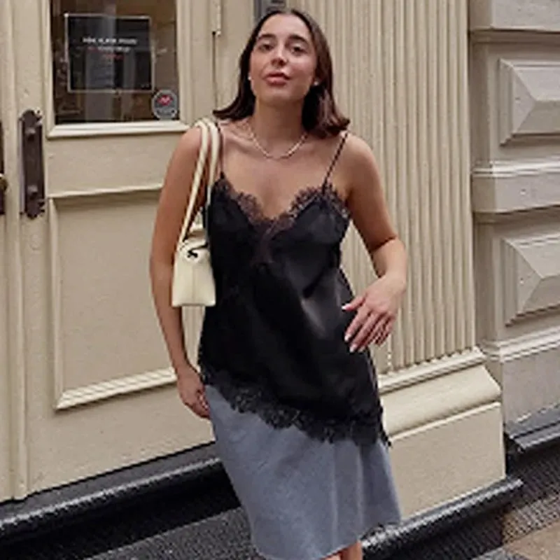 Lace Asymmetrical Top Women Tanks & Camis Summer 2025 Black Slip Sleeveless Top Ladies y2k Backless Off Shoulder Camisole