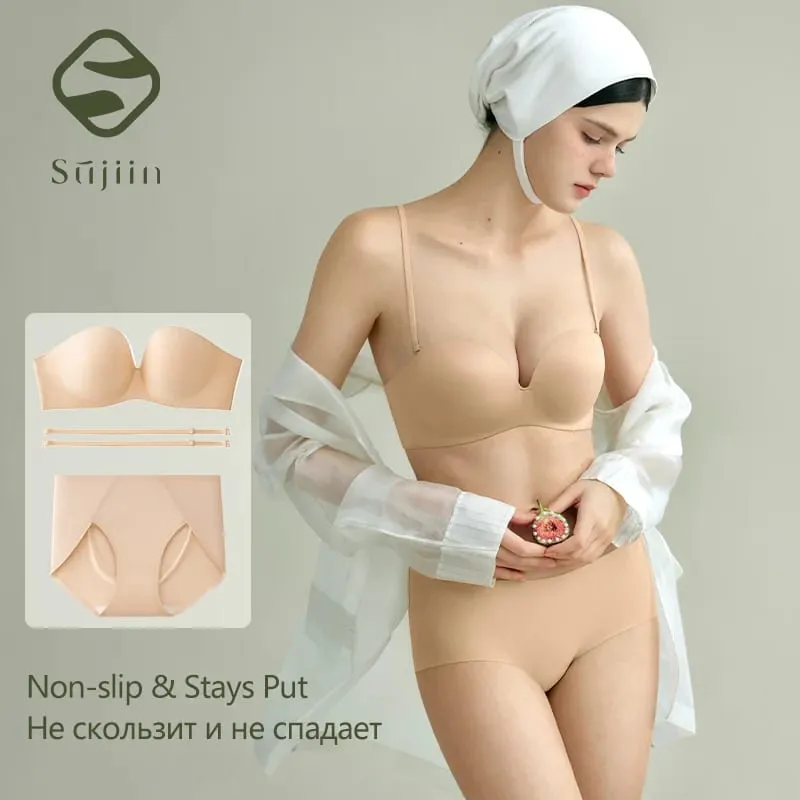 Summer Strapless Bra Set for Women Sexy Wireless Seamless Push Up Invisible Bras Tube Tops Female Underwear MX266+N194