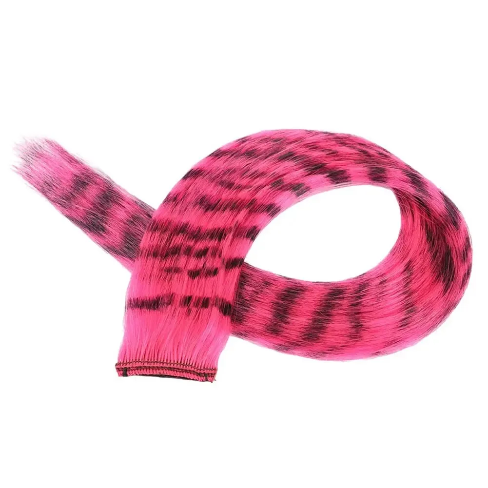 1Pc Clip-in Stripe Printed Synthetic Hair Colorful Long Straight Hair Pieces clip in Hair Extensions for Daily or Christmas wear