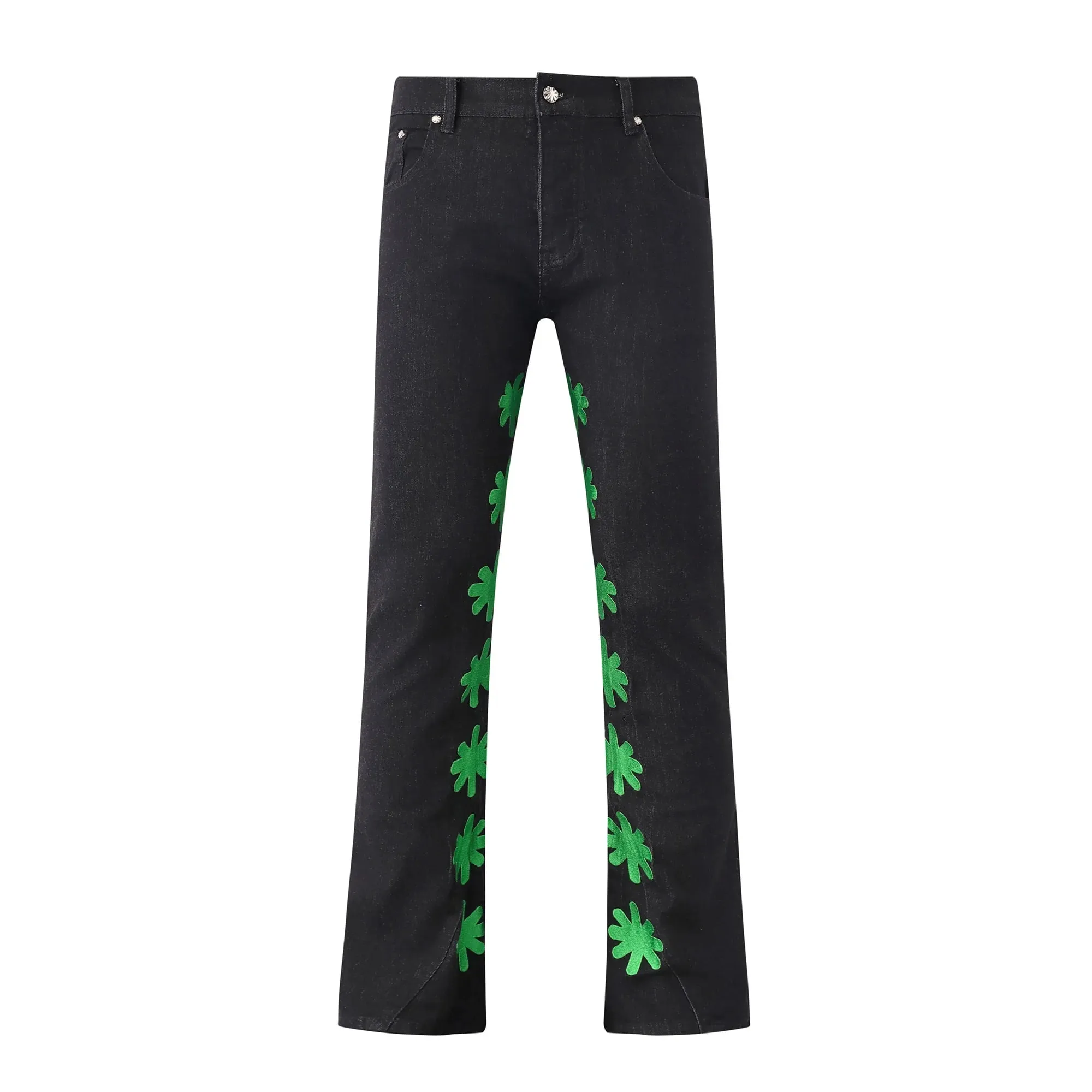 Men's Embroidered Floral Flare Jeans – Vintage Washed Distressed Y2K Hip Hop Streetwear Denim Pants — image 7