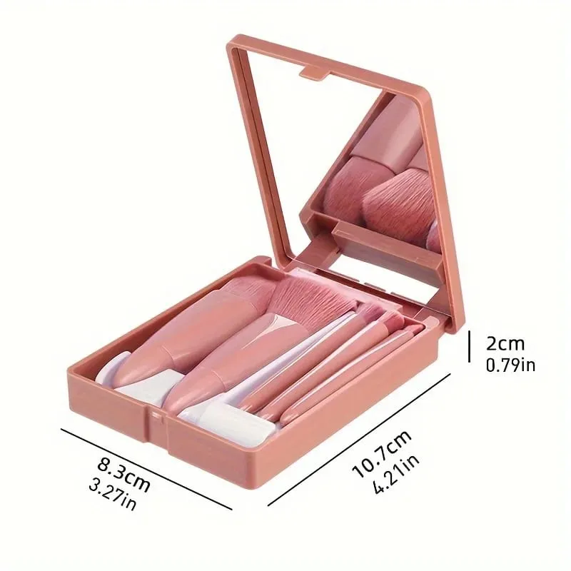 Mini 5-Piece Portable Makeup Brush Set With Mirror - Makeup Brush Travel Set Eyeshadow Brush Tool