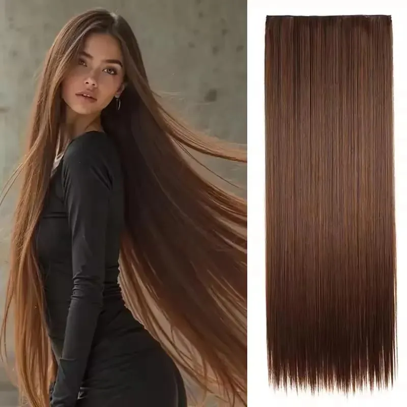 32 Zoll synthetische Haarverlängerung ohne Clips, unsichtbarer Draht, künstlich, natürlich, falsch, lang, glatt, blond, für Frauen