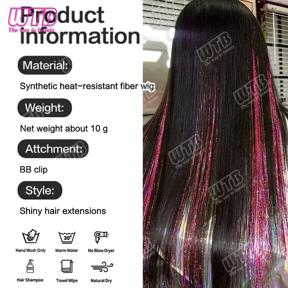 Multi-Color Glitter Synthetic Hair Extension Wig BB Clip Style Suitable for Women and Girls to Wear During Holidays and Events