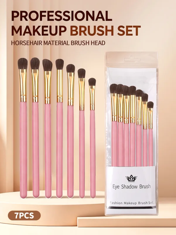 7Pcs Professional Eye Shadow Brush Set Horse Hair Eyeshadow Makeup Brushes Kit For Eye Blending Shading Cosmetic Makeup Tools