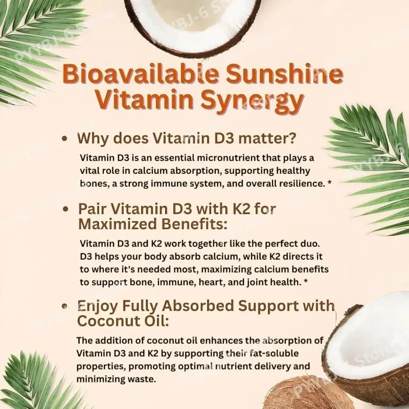 Vitamin D3 & K2 Supplement 10 000 IU Supports Overall Health & Bone Health Non-GMO Gluten Free 300 Softgels for Adult