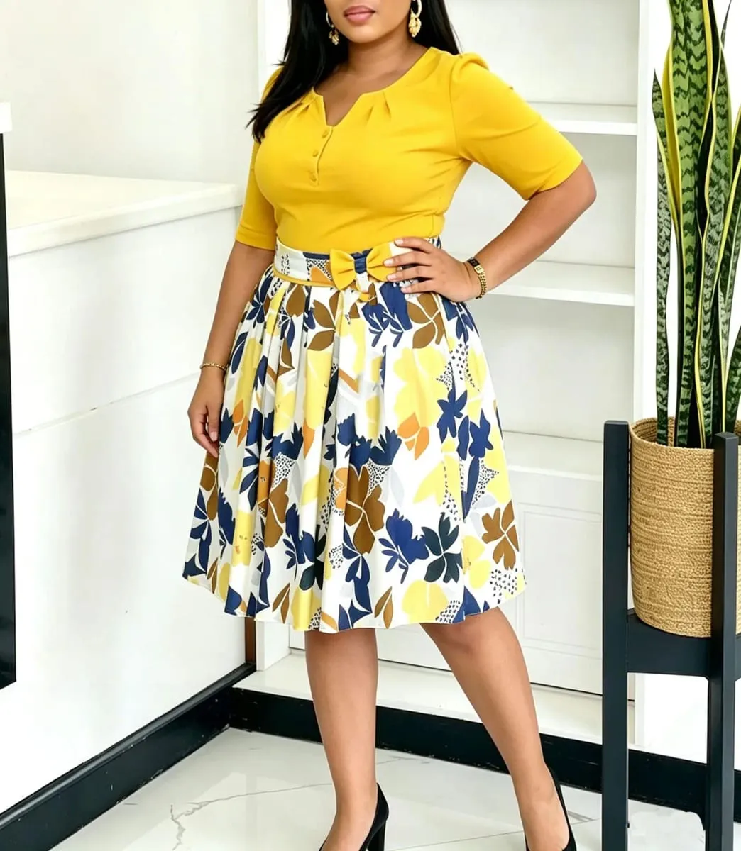 2026 AUTUMN NEW WOMEN SHORT SLEEVE PRINTED COLOR‑BLOCK SPLICING BIG SWING DRESS