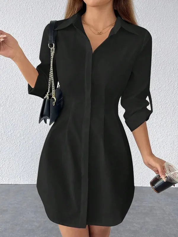 Women Long Sleeve Shirt Dress Fall Winter Open Cardigan Turn Down Collar Button Down Casual Midi Dresses