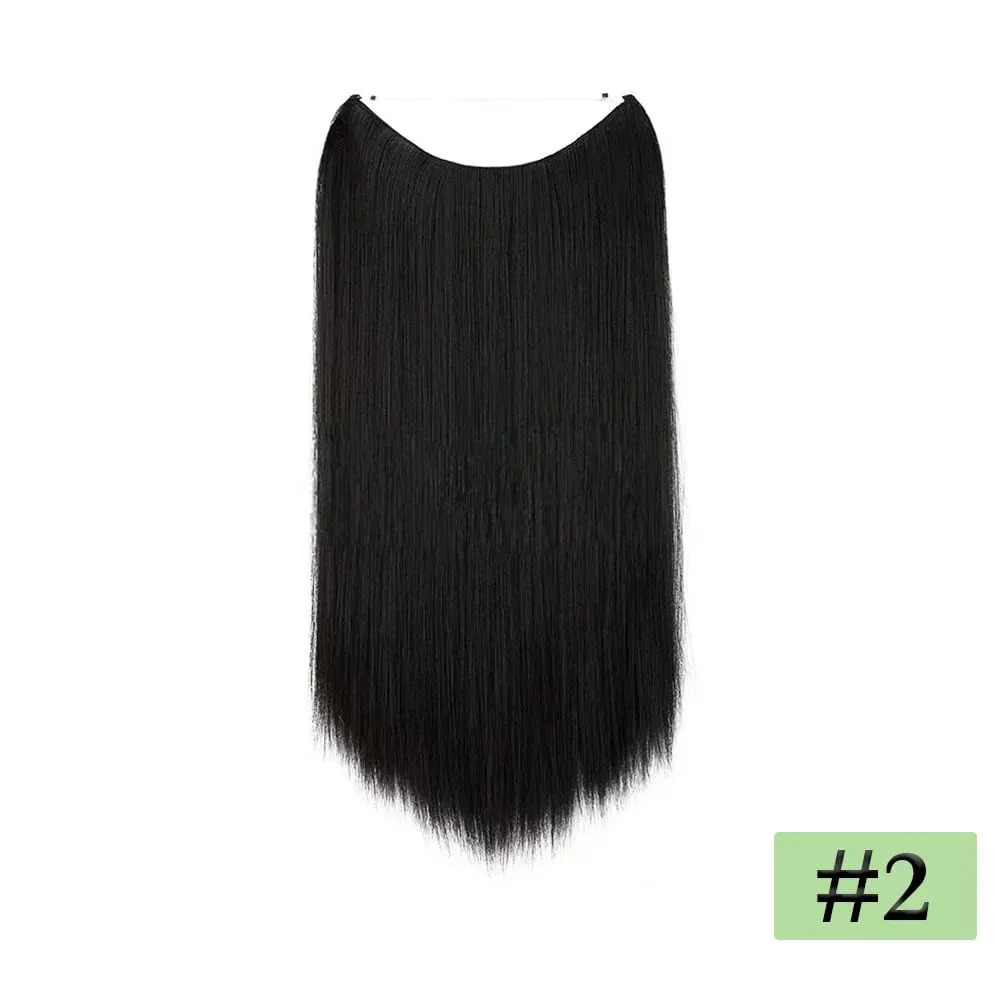 22" Long Straight Invisible Halo Hair Extensions 120g/pc 27-613 Blonde Synthetic Fish Hair Pieces Ombre Brown Wire Clip In Hair