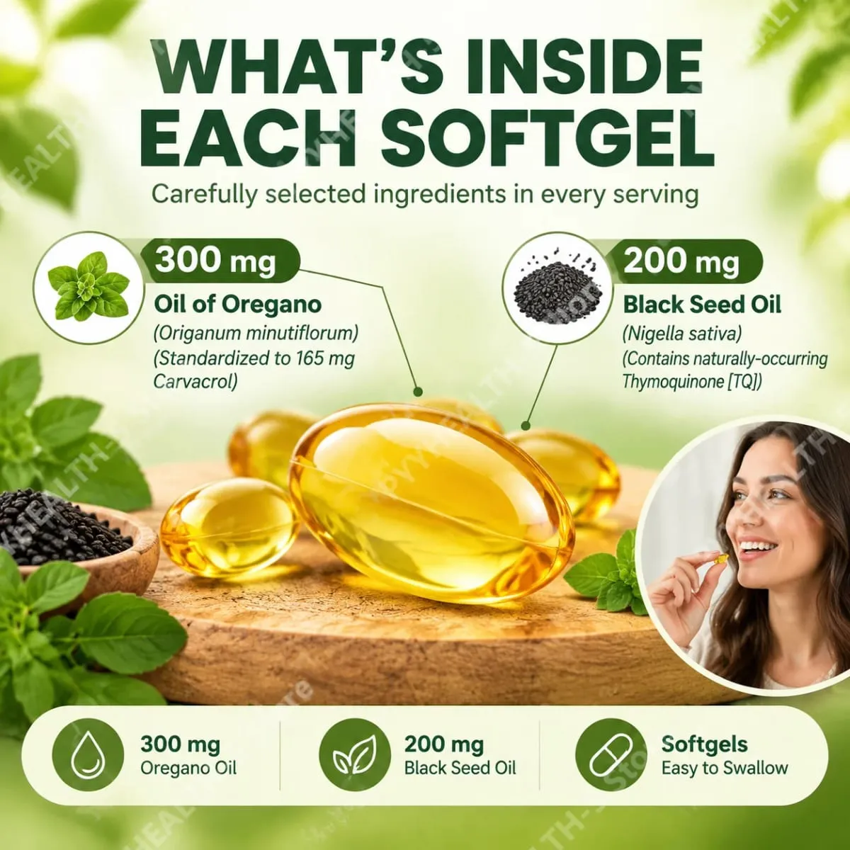 Oil of Oregano Softgels with Black Seed Oil 6000mg 165mg Carvacrol Thymoquinone Gluten Free Daily Wellness 60/180 Softgels