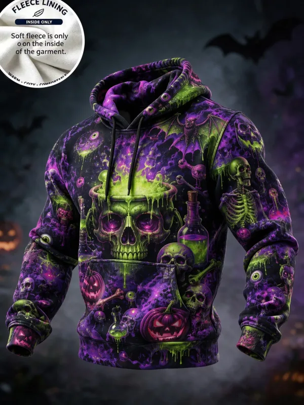 3D Print Halloween Fleece Hoodie Witch Black Cat Pumpkin Candy Skull Bowl Pullover Long Sleeve Kangaroo Pocket Sweatshirt