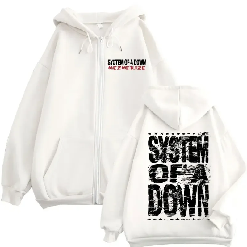 System of A Down Mezmerize Merch Zipper Hoodie Alternative Metal Music Zip Up Sweatshirts Rock Hip Hop Vintage Pullovers Unisex