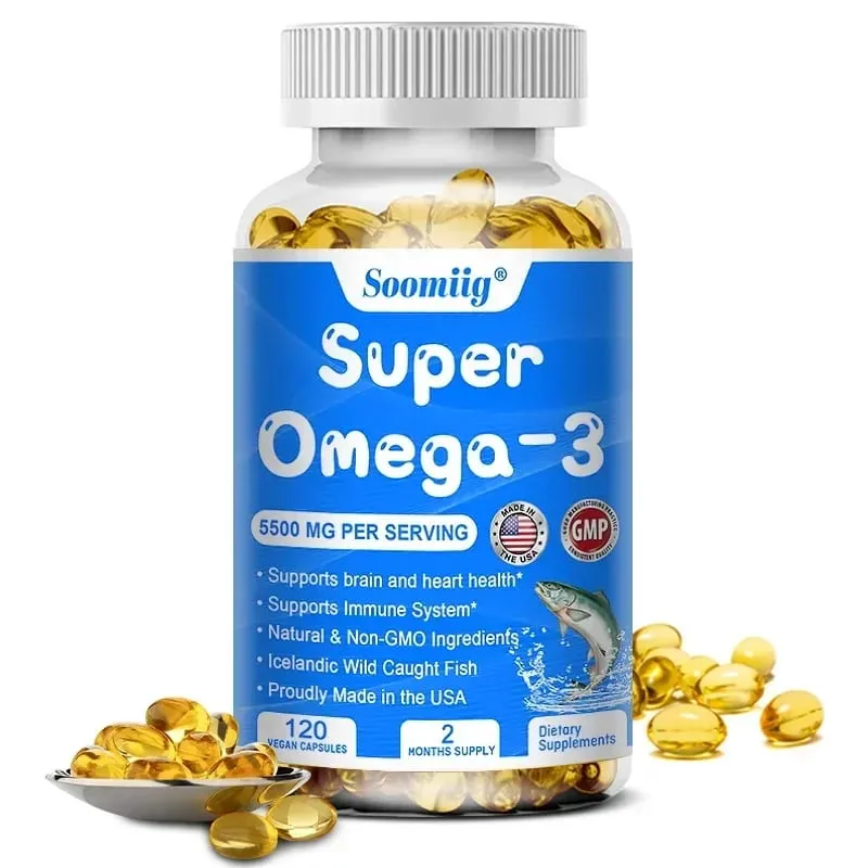 Cápsulas de triple potencia Aceite de pescado Omega-3 + DHA + EPA: apoya la salud de las articulaciones, el cerebro y los ojos Mejora la función inmune Antioxidante