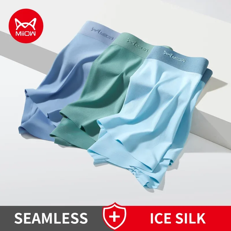 MiiOW 3pcs 120D Ice Silk Men Underwear Thin Sexy Boxer Shorts 3A Graphene Antibacterial Men's Panties Seamless Male Underpants