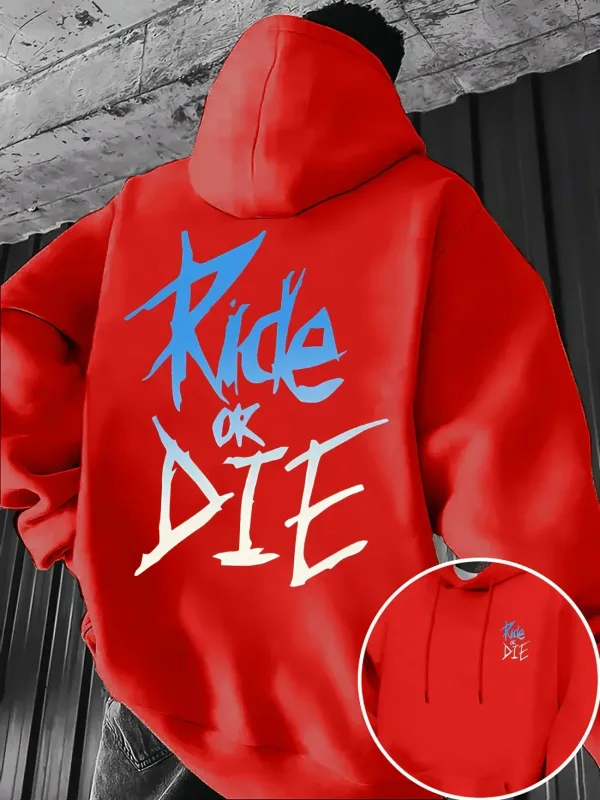 Men's Hoodie with Ride or Die Lettering Print Adult Pullover Sweatshirt Street Casual Comfortable Hip-Hop Long Sleeve Top