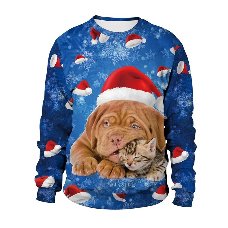 Funny 2026 Ugly Christmas Sweater For Men Women New Xmas Cat Dog Pattern Sweatshirt Festival Party Crew Neck Pullover Hoodies