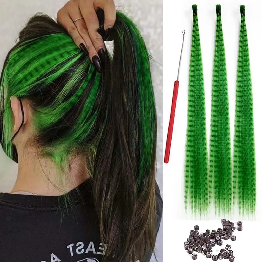 30strands Feather Hair Extension Fake Hair I Tip Rainbow Synthetic Hair 16inch Hairpiece Feather for Hair Extension Y2K Festival
