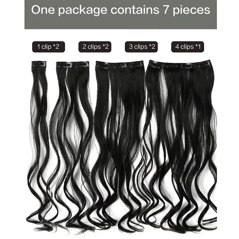 20Inch Synthetic Long Curly Clip In Hair Extensions Heat Resistant Fluffy Hairpiece for Women Daily Party Use