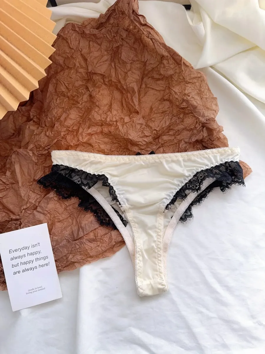 Satin Lace Lingerie Set for Women Push Up Bra & Briefs with Rabbit Ears Sensual Underwear