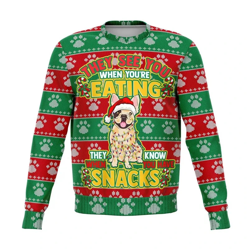 Colorful Dog Cat Pattern Ugly Christmas Sweater For Men 2026 New Year Festival Hoodie Women Merry Christmas Crew Neck Sweatshirt