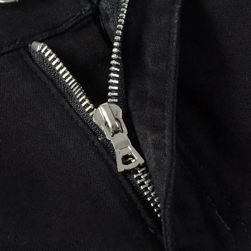 ผู้ชาย Cracked Silver หนัง Patch Biker กางเกงยีนส์ Streetwear Skinny Tapered ยืดกางเกงยีนส์กางเกง Ripped Patchwork กางเกงสีดำ