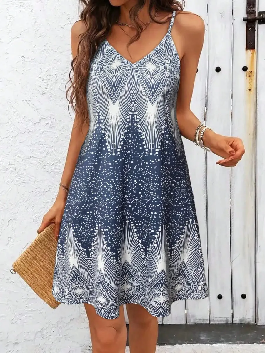 Women's Strappy Summer Dress Simple Sleeveless Floral Sundress Beach V-Neck Dress for summer clothes Casual summer outfits