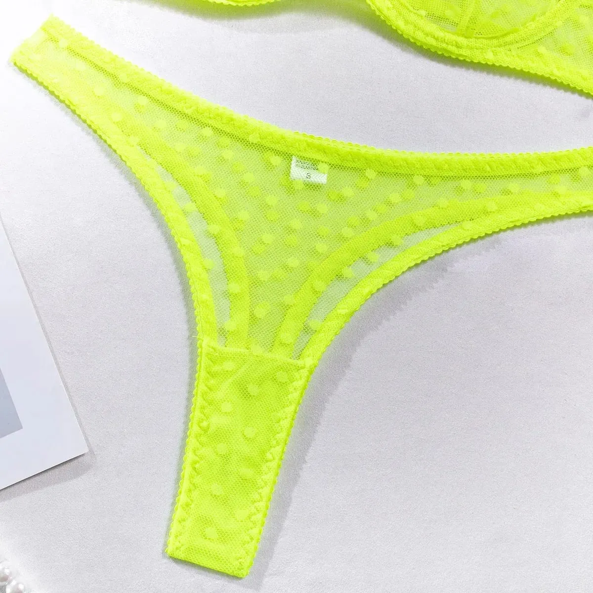 Sexy Polka Dot Women's Underwear Neon Green Bra with Support Brief Set Women 2 Pieces Short Skin Care Kits Exotic Sets