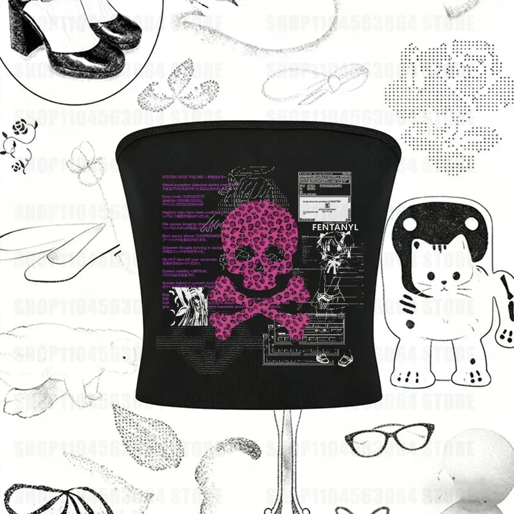 Fashionable women's clothing emotional tank tops and camisoles Y2K style women's tops 90s retro women's short Harikuro tops