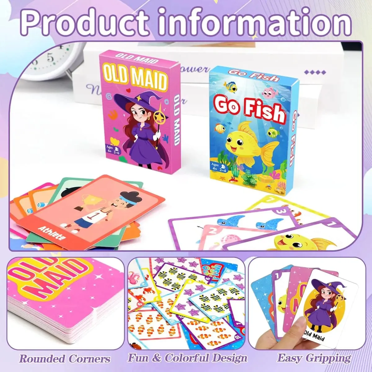 2 in 1 Kids Card Games：Go Fish Card Game Old Maid Card Game Gift For Boys and Girls Ages Kids 2+Years Fun Educational Cards