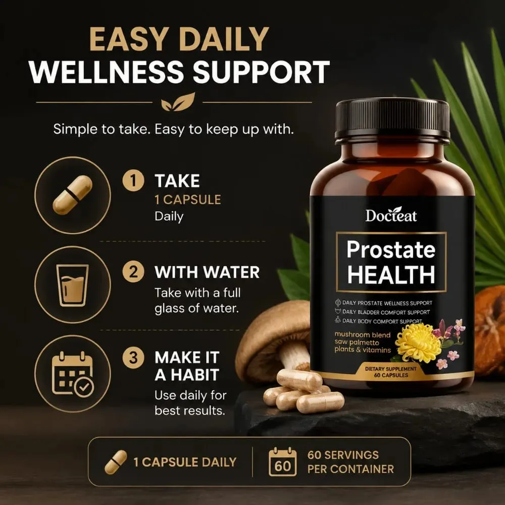 Prostate Health Capsules for Men Saw Palmetto Pumpkin Seed & Lycopene with Zinc for Urinary Flow & Bladder Comfort 60 Count