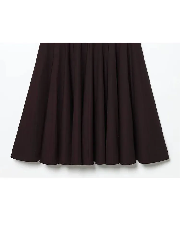 HH 2026 Women Summer Fashion Solid Midi Dress Side Zipper Pleated Woman Ship-type Short Sleeved Stitching Holiday Party Dress — image 6