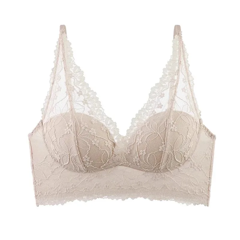 Pakaian dalam seksi renda mewah ringan untuk wanita bra push-up untuk payudara kecil sisi sokongan payudara gaya vest belakang cantik st nipis